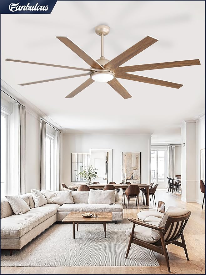Fanbulous Ceiling Fans with Lights, 72 inch Large Ceiling Fan with Light and Remote, Champaign Gold Ceiling Fan for Living Room Patio, 6 Speeds, Reversible Quiet DC Motor, 3 CCT, Bi-color 8 Blades