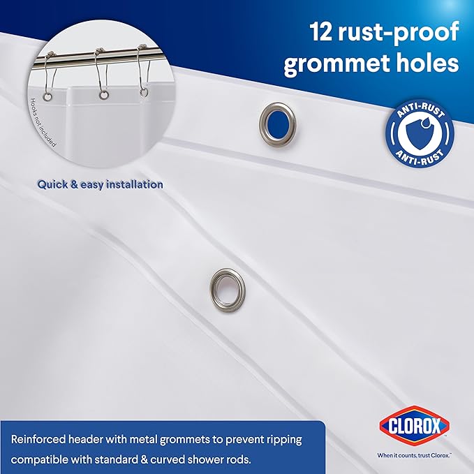 Clorox Shower Curtain Liner, Premium Medium-Weight Durable Waterproof 6g PEVA for Bathroom with Weighted Magnets, Extra Long 72" x 96", Frosty 1 Pack