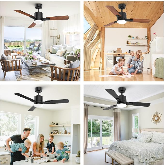 42 Inch Ceiling Fans with Lights, Low Profile Ceiling Fan with Light and Remote Control,10 Min Quick Installation,Reversible,3CCT Dimmable,Quiet,Black Small Ceiling Fan for Bedroom Indoor/Outdoor