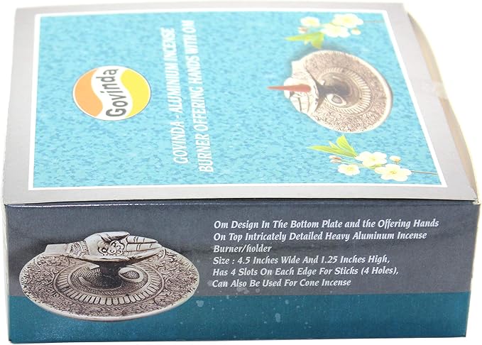 Govinda - Tibetan Incense Burner Offering Hands with OM - 4.5 Inches Diameter X 1.25 Inches High