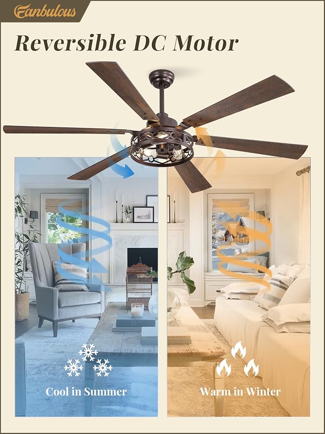 Fanbulous 65 Inch Ceiling Fan with Lights, Farmhouse Caged Ceiling Fans with Remote,Oil Bronze Industrial Ceiling Fans with Quiet Reversible DC Motor, Large Ceiling Fan for Living Room, Bedroom