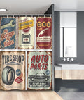 Ambesonne 1950s Stall Shower Curtain, Vintage Car Signs Automobile Advertising Repair Vehicle Garage Classics Servicing, Fabric Bathroom Decor Set with Hooks, 54" W x 78" L, Burgundy