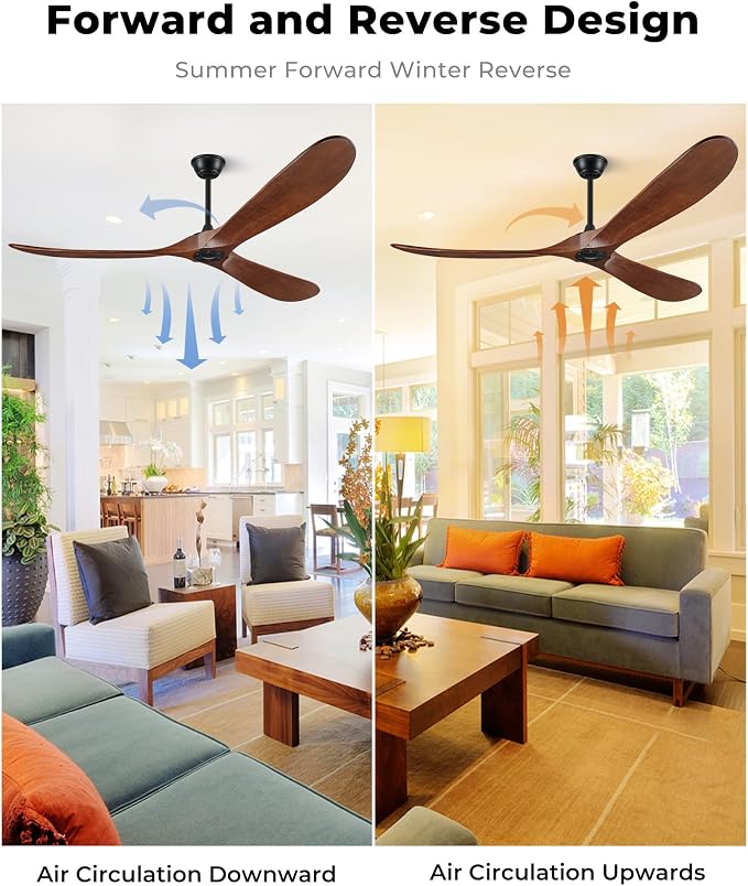 72" Ceiling Fans Without Lights, 72 inch Ceiling Fan No Light, High CFM Quiet 3 Blade Wood Walnut Ceiling Fan, Large Modern Outdoor Fan with Remote, Propeller Outdoor Ceiling Fans for Patios