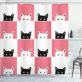 Ambesonne Cats Shower Curtain, Chess Board Design with Kittens Feline Kitty Animals Pets Retro Mosaic, Cloth Fabric Bathroom Decor Set with Hooks, 69" W x 70" L, White Black Pink