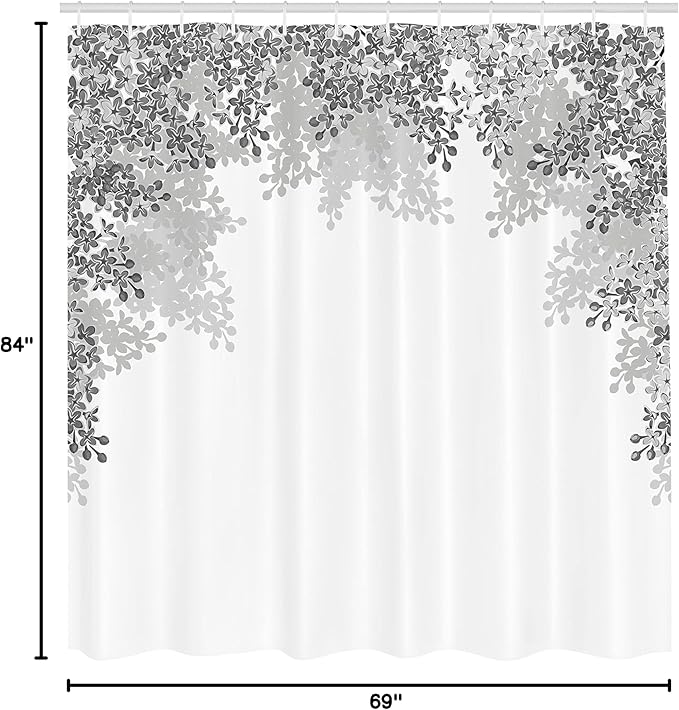 Ambesonne Flower Shower Curtain, Framing Lilac Flowers in Blossom Vernal Season Soothing Color Shades Artwork, Cloth Fabric Bathroom Decor Set with Hooks, 69" W x 84" L, Dimgray White