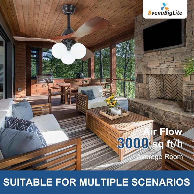 Ceiling Fans with Lights and Remote: 42-Inch Ceiling Fan 3 Blades Bubble Low Profile Outdoor - Walnut Ceiling Fans with Remote Control Quiet Reversible DC Motor for Living Room