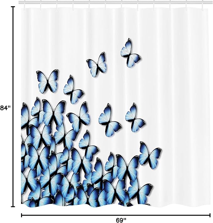 Ambesonne Butterflies Shower Curtain, Butterflies Bottom Left Corner Flying Tropic Vibrant Color Monarch Wings, Cloth Fabric Bathroom Decor Set with Hooks, 69" W x 84" L, Black Ivory