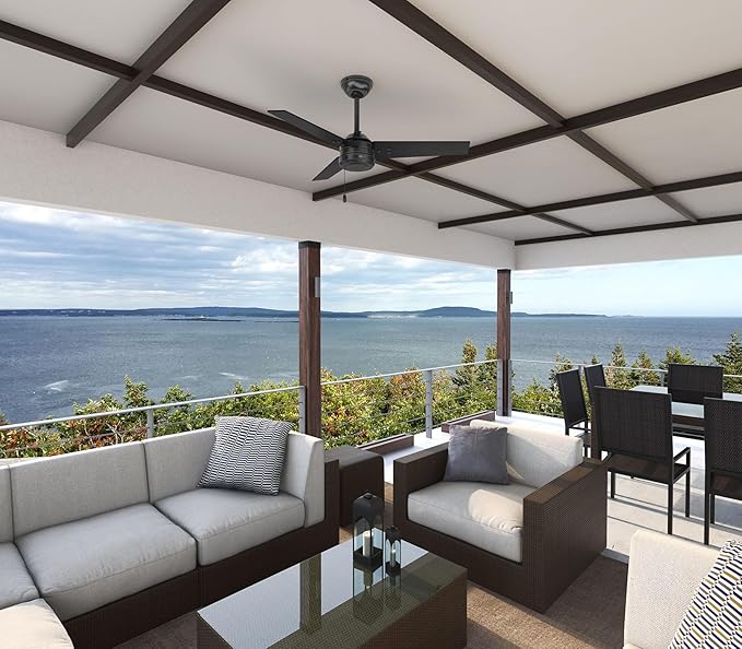 Hunter Cassius, Outdoor or Indoor, Ceiling Fan, 44 inch, Matte Black | No Light, Standard Mount, Pull Chain, 3 Blades, For Living Room, Patio, Porch, Garage, 50260