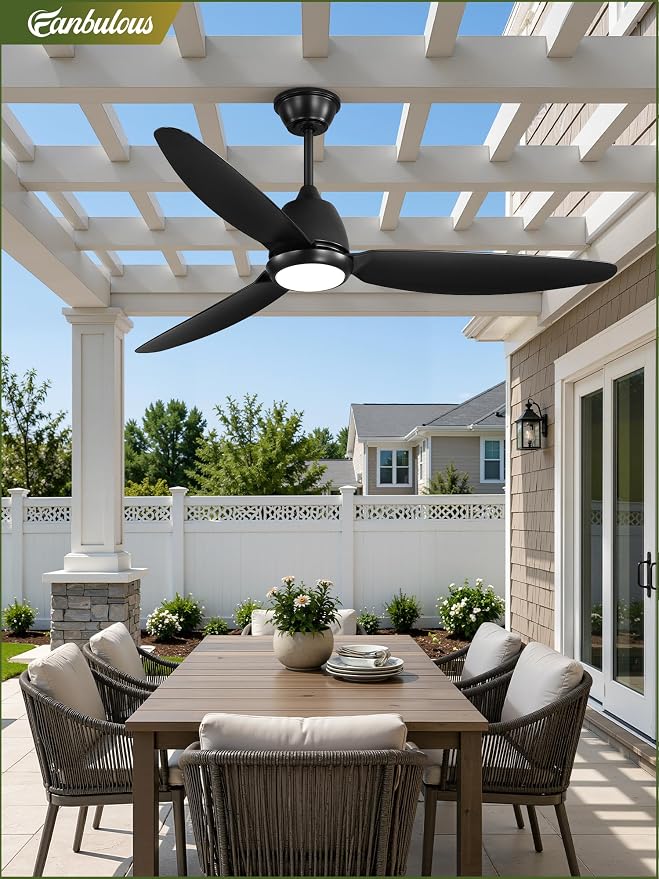 Fanbulous 52" Outdoor Ceiling Fan with Light, IP65 Waterproof Wet Rated, Plug in Gazebo Fan with 10FT Cord, Smart APP & Remote, 6-Speed Reversible DC Motor, 3CCT Dimmable LED for Patio Porch (Black)