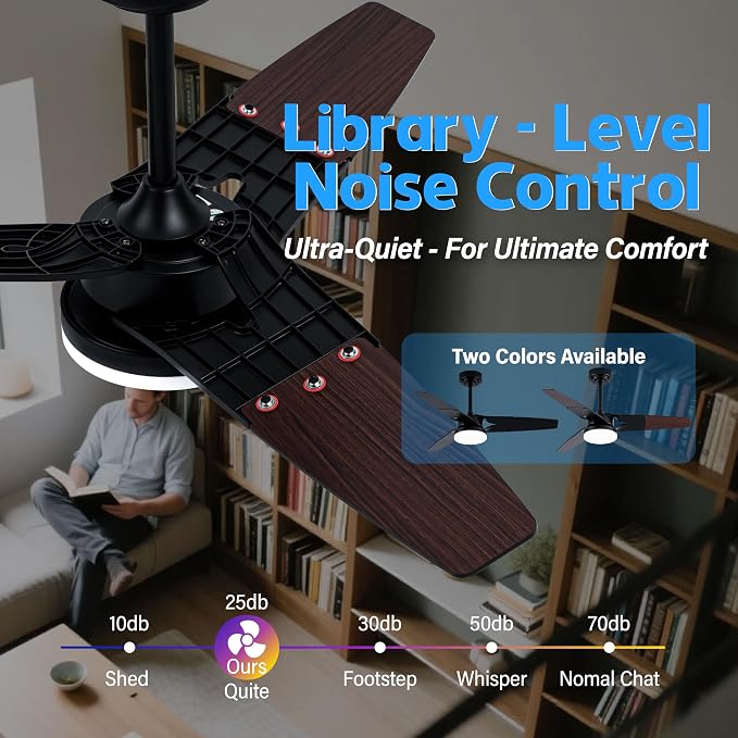 Ceiling Fan with Lights and Remote, 3 Blade App Control Timer Reversible Stepless Brightness and Color Temperature Outdoor Wood Ceiling Fan with Lights (Black, 42 In'ch)