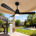 52-inch solid wood ceiling fan with light, black ceiling fan with light and remote control, 2 downrods, reversible DC motor, 3 blades, suitable for indoor, outdoor, rooms and living rooms