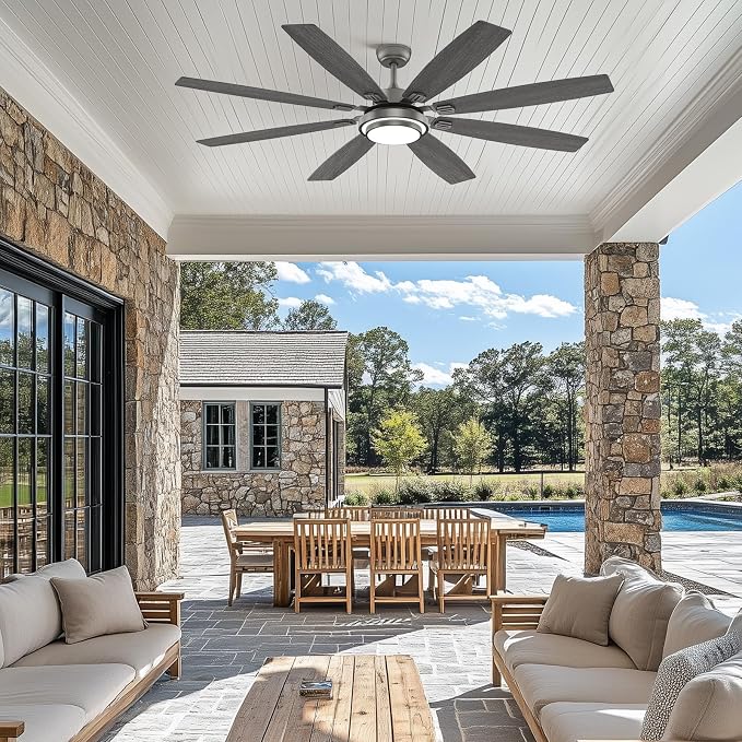 Fanbliss 72 Inch Grey Large Ceiling Fans with Lights and Remote Control, Modern Ceiling Fan with Quiet Reversible DC Motor, Ceiling fan Light for Living Room, Patio, Indoor, Outdoor