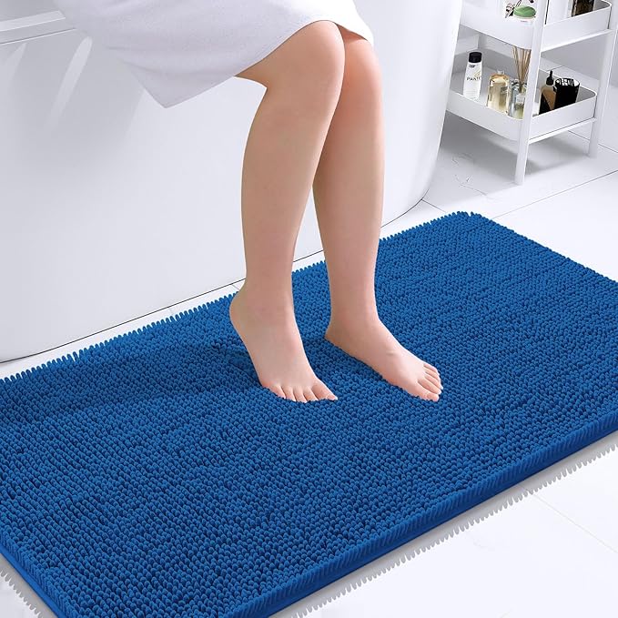OLANLY Large Bathroom Rugs 40x24, Soft Absorbent Chenille Bath Rugs, Rubber Backing Quick Dry, Machine Washable Bath Mats for Bathroom Floor, Tub and Shower, Home Decor Accessories, Deep Navy Blue