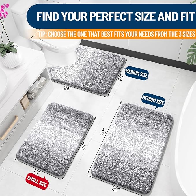 OLANLY Large Bathroom Rugs Mat 44x32, Extra Soft Absorbent Microfiber Bath Rugs, Rubber Backing, Quick Dry, Washable Bath Mats for Bathroom Floor, Tub and Shower, Home Decor Accessories, Light Grey