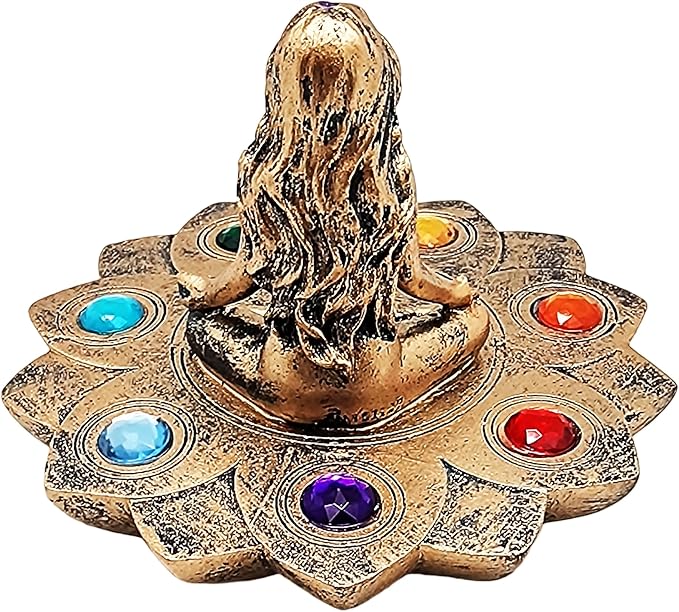Fantasy Gifts Colored Chakra Stone Incense Burner–Multicolor 4x5 Inch Resin Holder for Meditation, Yoga, Aromatherapy&Spiritual Décor–Chakra Energy Crystal Design for Sticks&Cones, colorful Spiritual.