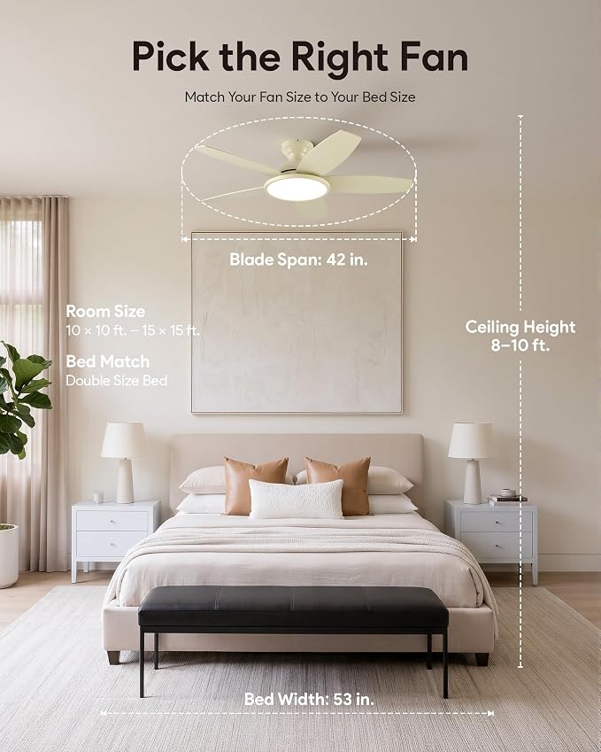 VONLUCE Ceiling Fans with Lights, 42 Inch Ceiling Fan and Remote, Full-spectrum LED Light, 3CCT, 6-Speeds Noiseless Reversible DC Motor, Modern Ceiling Fan for Bedroom Living Room Farmhouse, Boho