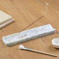 Marble Incense Holder Burner-Natural Stone Stick Incense Tray with Ash Catcher，20 Sticks & Brush - Elegant Decor for Meditation, Yoga, Home,Gift(White Green)
