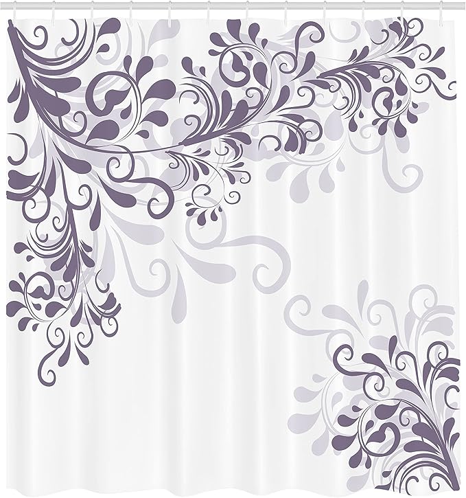 Ambesonne Oriental Shower Curtain, Floral Ivy Swirls and Leaves Abstract Modern Frame Like Artwork Image, Cloth Fabric Bathroom Decor Set with Hooks, 69" W x 75" L, Pale Eggplant