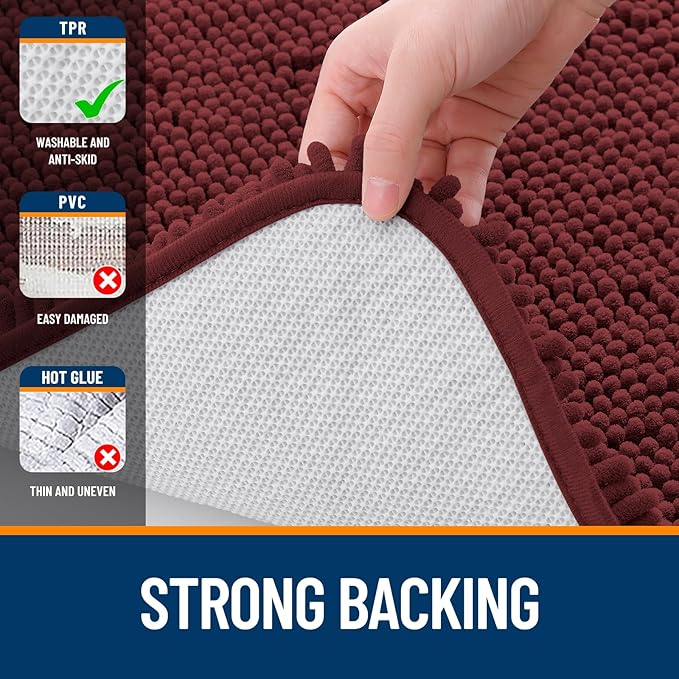 OLANLY Bathroom Rugs 32x20, Extra Soft Absorbent Chenille Bath Rugs, Rubber Backing Quick Dry, Machine Washable Bath Mats for Bathroom Floor, Tub and Shower, Home Decor Accessories, Andorra Red-Brown