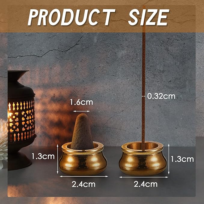 Suclain 12 Pcs Incense Burner Holder Mini Incense Cone Stick Burner Brass Holder for Sticks Gold Metal Ash Catcher for Meditation, Yoga, Home Decor, Office, Teahouse, 0.13 Inch Hole Diameter