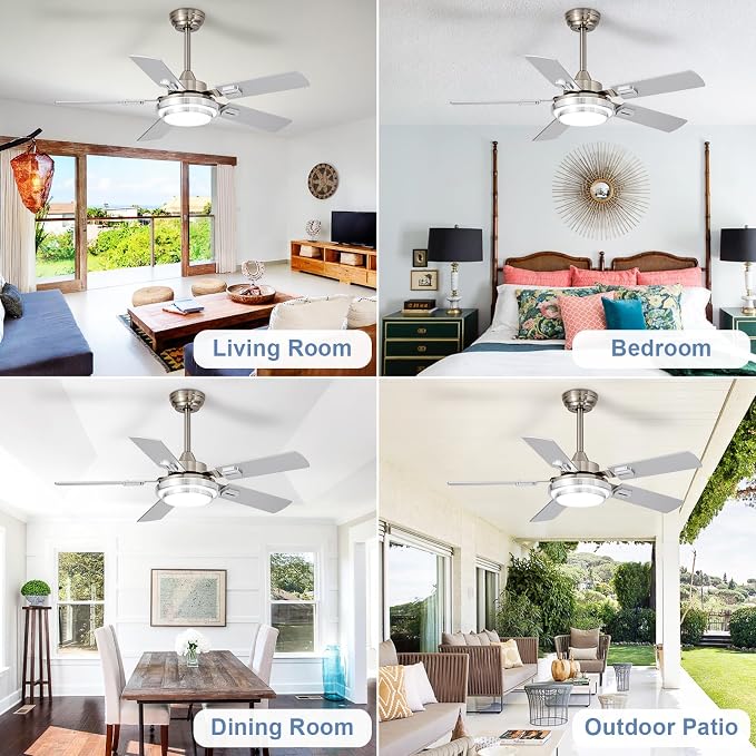 Depuley 42-Inch Ceiling Fan with Light: Brushed Nickel Ceiling Fans with 5 Blades Dual Finish Reversible - Farmhouse Ceiling Fan with Remote Control Noiseless for Living Room Outdoor Patios