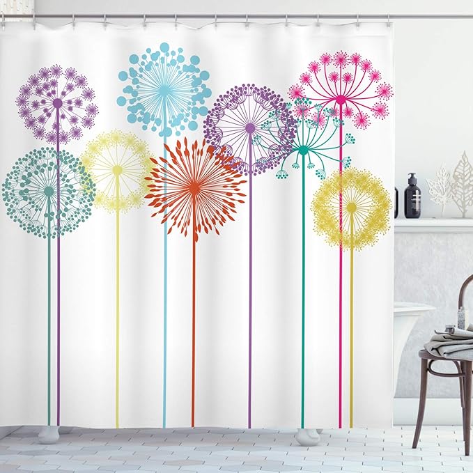 Ambesonne Abstract Shower Curtain, Colorful Modern Motives Spring Art on White Background Illustration Print, Cloth Fabric Bathroom Decor Set with Hooks, 69" W x 75" L, Purple Blue