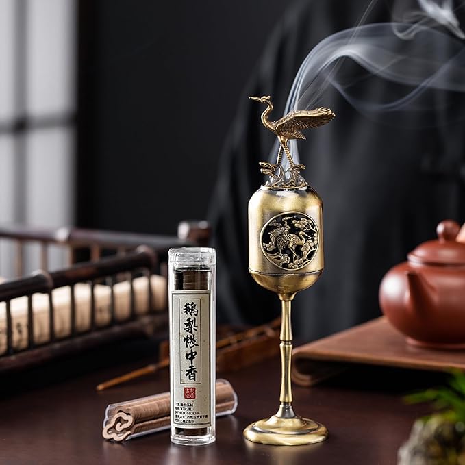 Incense Burner Holder for Coil Incense/Incense Cones-Oriental Crane Incense Burner-Antique Bronze Alloy Art Piece with Incense for Yoga, Home & Office Decor