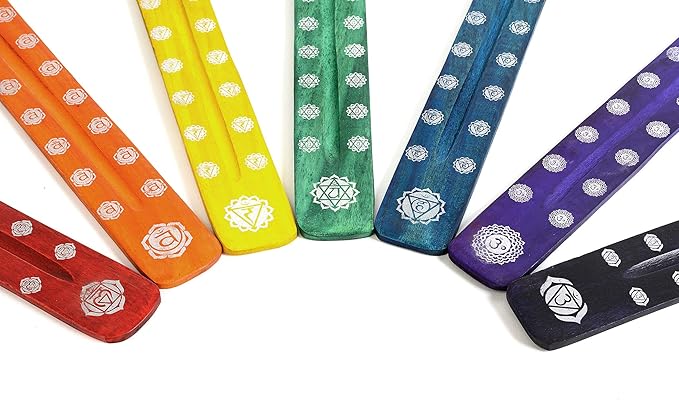 Incense Garden Pack of 7 Stick Incense Holders - 10 inches - Colorful Chakra - Ash Catcher