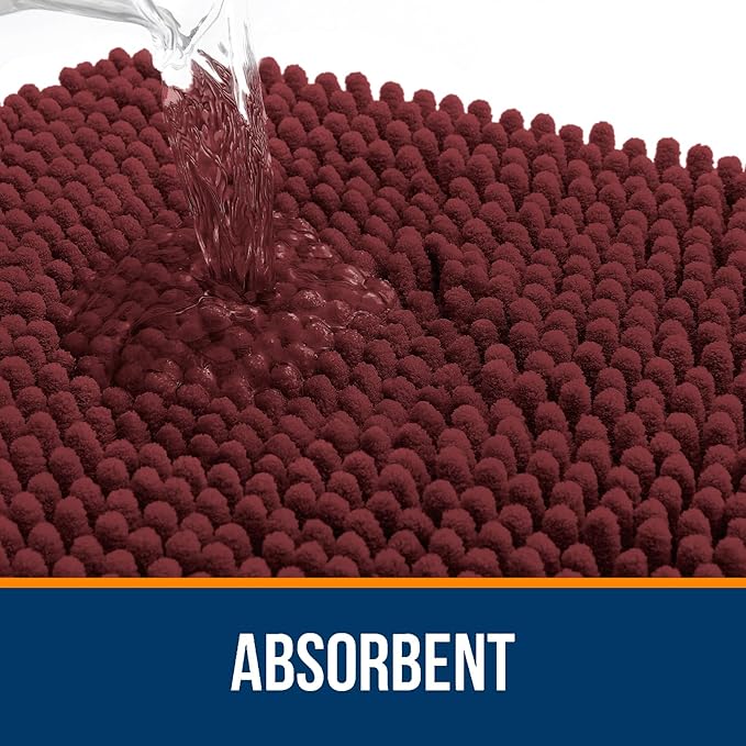 OLANLY Toilet Rugs U-Shaped 24x20, Extra Soft Absorbent Chenille Contour Bathroom Rugs for Toilet, Dry Quickly, Machine Washable, Non-Slip Bath Mat, Andorra Red-Brown