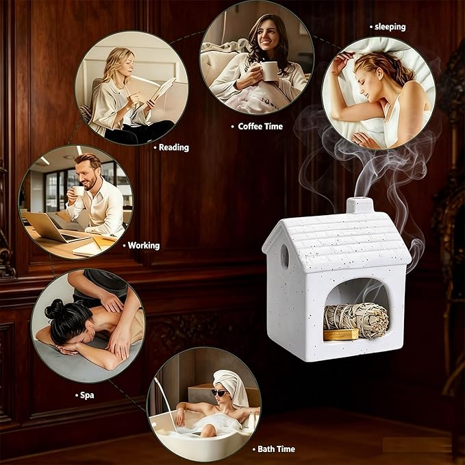 Multifunction Incense and Candle Holder for Burning Sage, Palo Santo, Incense Sticks Ceramic Ash Catcher Tray for Meditation Room Home Decor (C)
