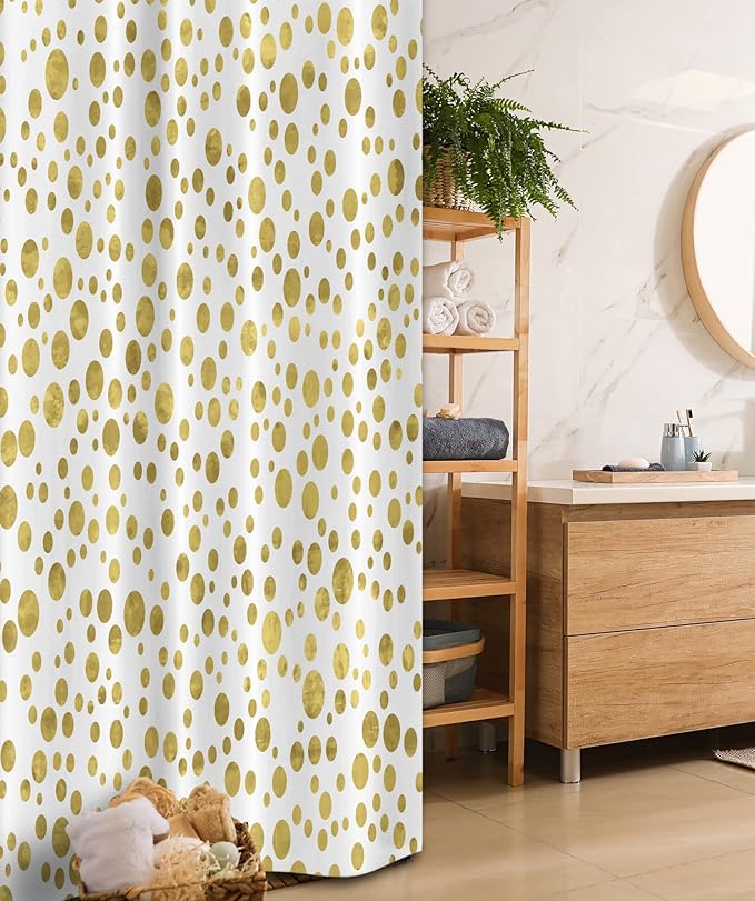 Ambesonne Polka Dots Stall Shower Curtain, Illustration of Round Speckled Forms Irregular Layout Vintage Style, Fabric Bathroom Decor Set with Hooks, 36" W x 72" L, White Yellow