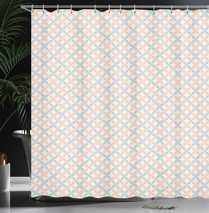 Ambesonne Shabby Flora Shower Curtain, Floral Motif Pastel Colors Flower Petals Pattern Geometric Ornate, Cloth Fabric Bathroom Decor Set with Hooks, 69" W x 75" L, Cream Salmon Pale Blue