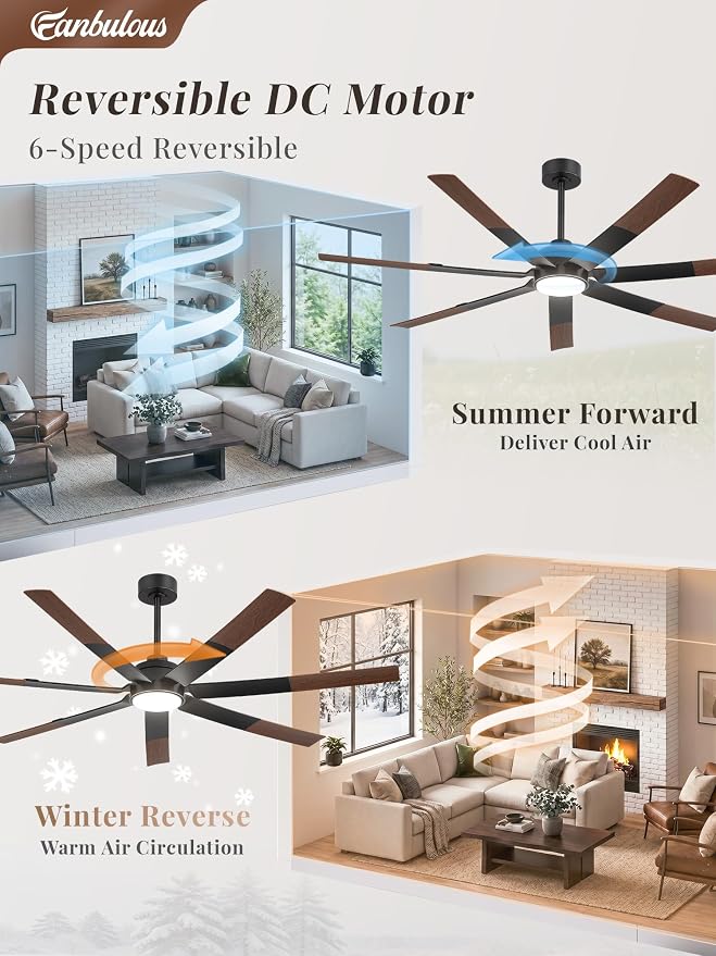 Fanbulous 66" Ceiling Fans with Lights and Remote, APP Control, Dimmable, 3CCT, Spliced Black & Wood Grain Farmhouse Ceiling Fan with DC Motor, Indoor/Outdoor Ceiling Fan for Living Room Patios
