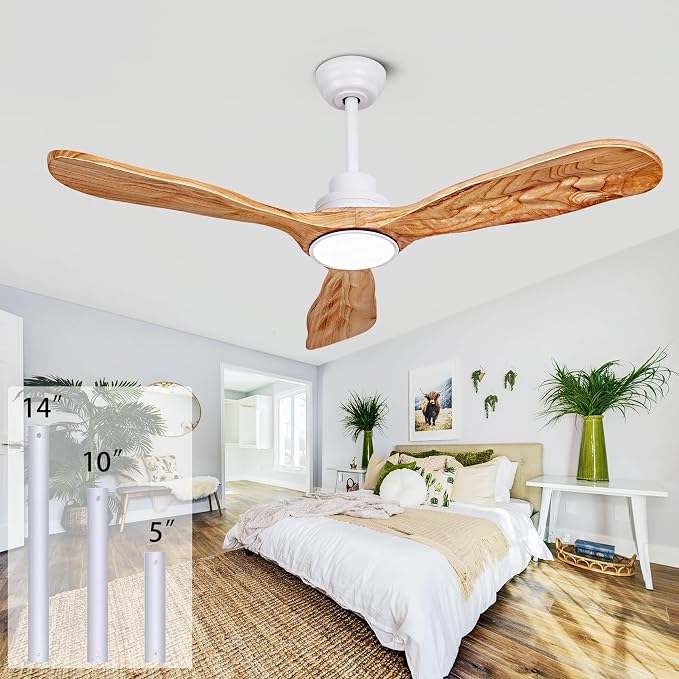 52In Wood Ceiling Fan with Lights,Noiseless Reversible DC Motor with Remote | tung walnut wood blades, silent reversible dc motor, remote control, dimmable 3cct led, indoor outdoor for farmhouse patio