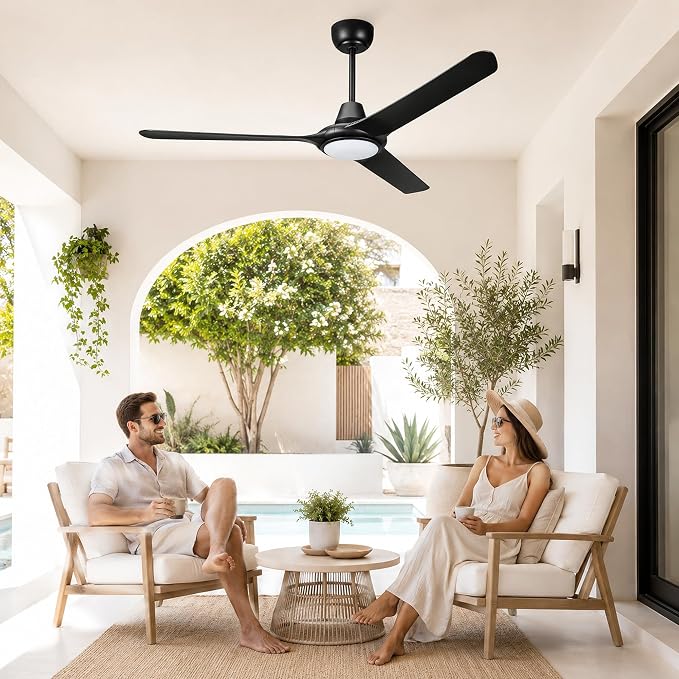 56" Ceiling Fans with Lights,Low Profile Ceiling Fan with Lights and Remote Control,Smart Ceiling Fan,Noiseless Reversible DC Motor,3 Blade Black Ceiling Fans,Ceiling Fan for Indoor/Outdoor