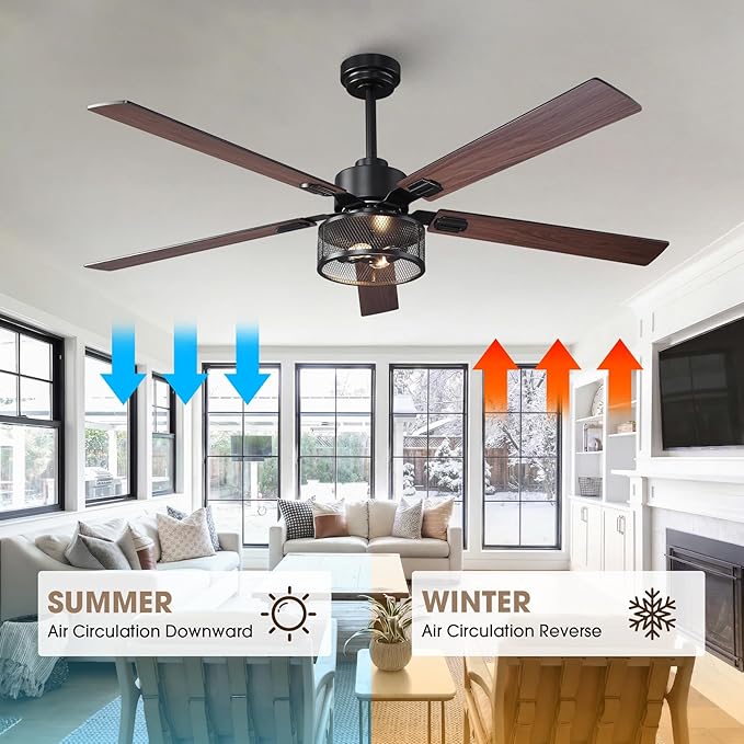 60 Inch Farmhouse Ceiling Fan with Lights and Remote/APP Control, Large Outdoor Ceiling Fan with 6 Speeds Reversible DC Motor, Rustic Ceiling Fan for Living Room Dining Room Patio