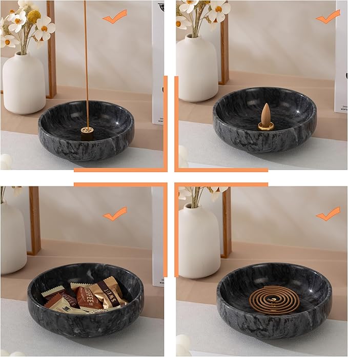 5.91 INCH Large Incense Holder, 6 in 1 Marble Incense Burner - Incense Holder for Sticks and Backflow Incense, Sage Sticks - Palo Santo Holder, Cone Incense, Candy Bowl, Mosquito Coil Holder