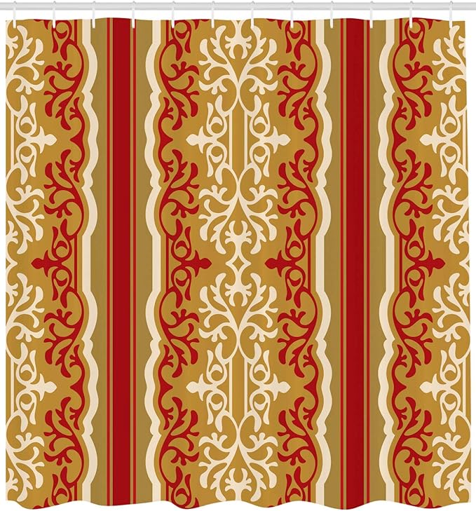 Ambesonne Orient Shower Curtain, Exotic Swirl Floral Ornament Branches Motif Orient Art Illustration, Cloth Fabric Bathroom Decor Set with Hooks, 69" W x 75" L, Pale Coffee Cream and Ruby