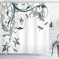 Ambesonne Dragonfly Shower Curtain, Swirled Floral Background Damask Curl Branches and Leaves Print, Cloth Fabric Bathroom Decor Set with Hooks, 69" W x 70" L, Dark Emerald