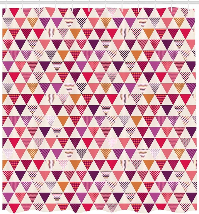 Ambesonne Pink Shower Curtain, Geometric Triangle Patterns with Polka Dots Lines Zig Zag Prints Abstract Image Print, Cloth Fabric Bathroom Decor Set with Hooks, 69" W x 70" L, Multicolor Ivory