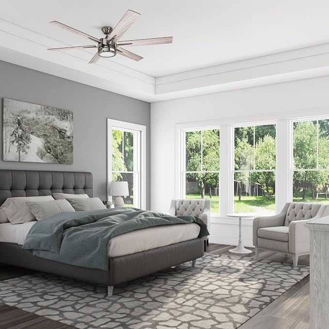 Honeywell Ceiling Fans with Lights, Kaliza LED Indoor Fan w/ 6 Blades, 56 Inch, Gun Metal - Smart Remote-Controlled Fan with Quiet Motor for Home and Bedroom