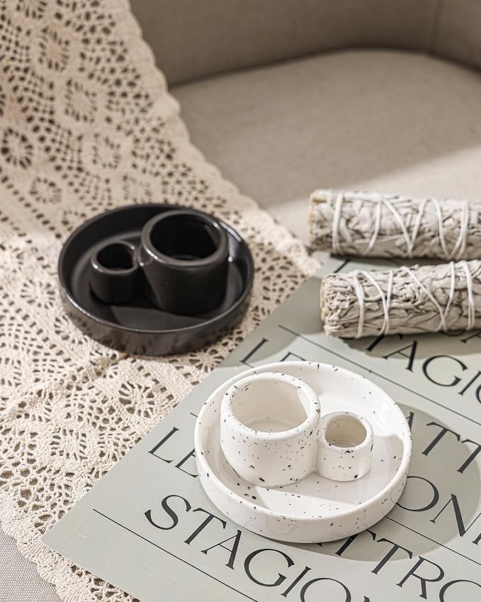 Ceramic Incense Holder, Palo Santo and Sage Holder, Vertical Stick Incense Burner, Inscents Ash Catcher for Spa Yoga Meditation Home Decor, Modern Minimalist White