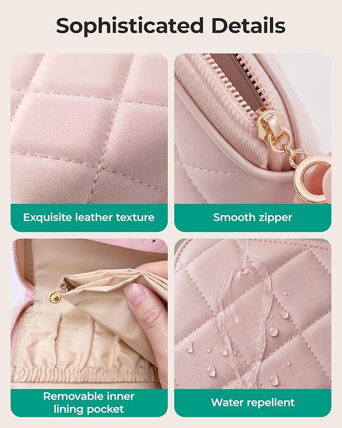BAGSMART Travel Jewelry Case, Leather 2-Zip for Rings Necklaces | 2 zippered pockets, removable inner pocket, 3 tangle-free clips, 3 elastic pockets, 2 leather snap straps for rings/earrings