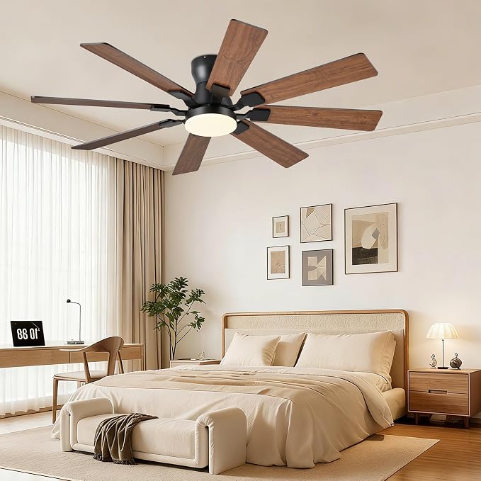 JSAITEE 52Inch Ceiling Fan with Lights, Flush Mount Low Profile, Brown | Ceiling Fans,DC Reversible Motor Noiseless, 3CCT Dimmable, Dual Finish, 6 Speeds Ceiling Fan for Indoor/Outdoor