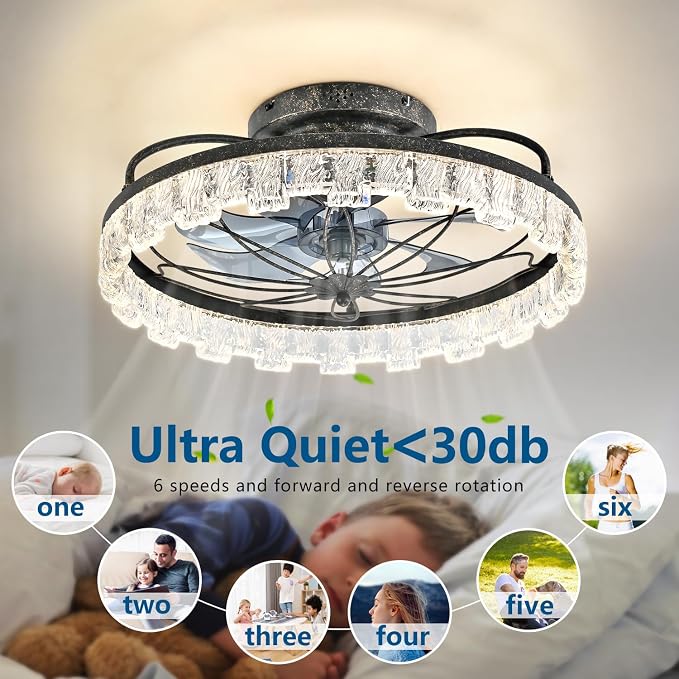 Dalouguan Rustic Black Ceiling Fan with Light, Farmhouse Flower Caged Ceiling Fan with Remote, LED Low Profile Ceiling Light for Bedroom Kitchen Living Room