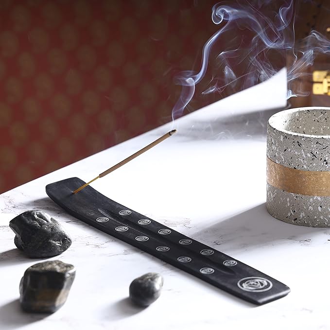 Bless-International Traditional-Handmade-Burner Wooden-Incense-Stick-Holder Ash-Catcher-Stand for-Aromatherapy-Meditation-Yoga (Black Strength) 10 Inches, Pack of 1