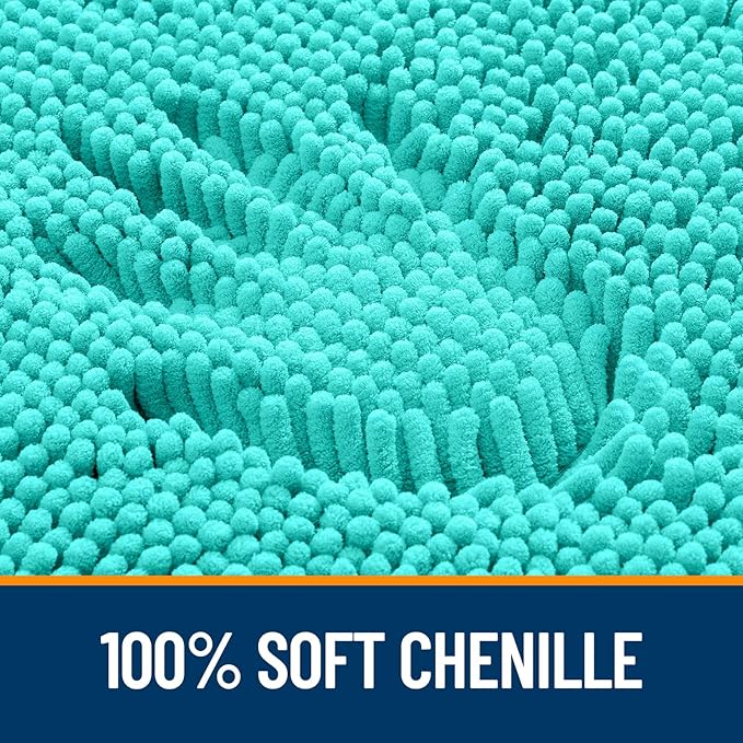 OLANLY Bathroom Rugs 30x18, Extra Soft Absorbent Chenille Bath Rugs, Rubber Backing Quick Dry, Machine Washable Bath Mats for Bathroom Floor, Tub and Shower, Home Decor Accessories, Teal