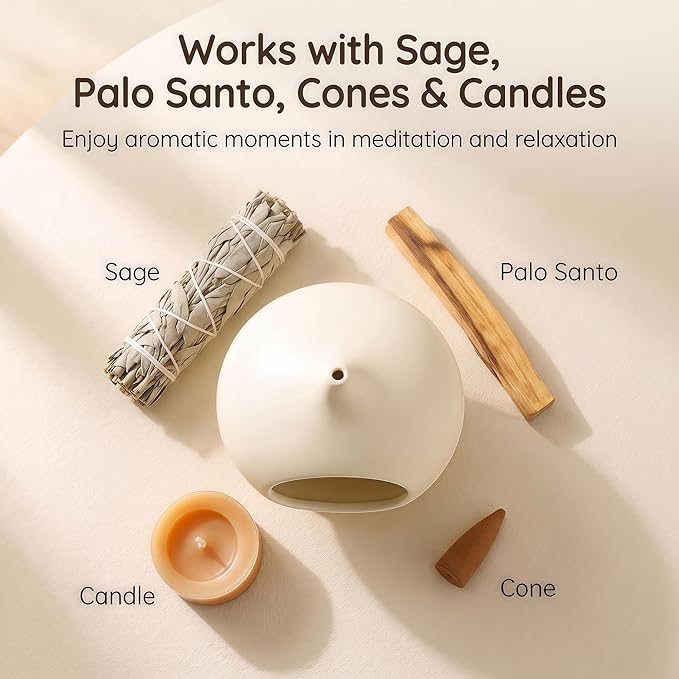 Handmade Ceramic Palo Santo Holder – Suitable for Burning Sage & Palo Santo - Mini Chimenea-Style Burner, an Incense Burner for Spiritual Meditation, Yoga or Home Decoration
