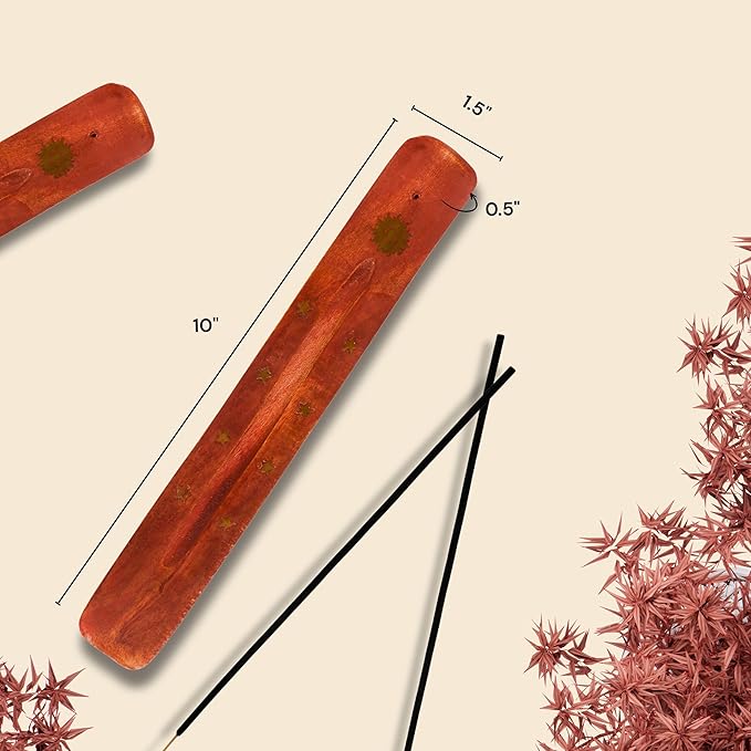 Hosley Set of 6 Wood Incense Holder Sun 10" Long. Ideal Gift for Wedding, Aromatherapy, Zen, Spa, Vastu, Reiki Chakra Settings