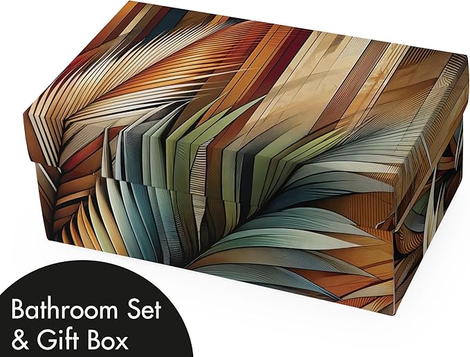 Ambesonne Aesthetic Bathroom Decor Set 4 Pcs Including Shower Curtain with Hooks Bath Mat Soap Dispenser Toothbrush Holder in Box Essentials & Accessories, Boho Rustic Leaves, Burnt Orange Teal Blue